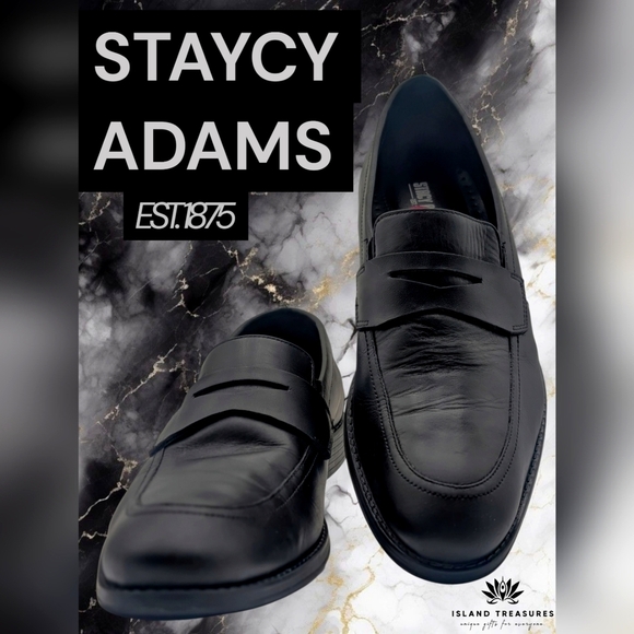 Stacy Adams Mens Black Leather Slip On Loafers Shoes Sz 11 Medium With Detailing - Picture 1 of 17